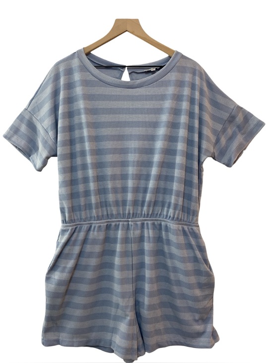 white birch Pants - White Birch Waffle Knit Striped Short Romper Size L Casual Vacation Stretch
